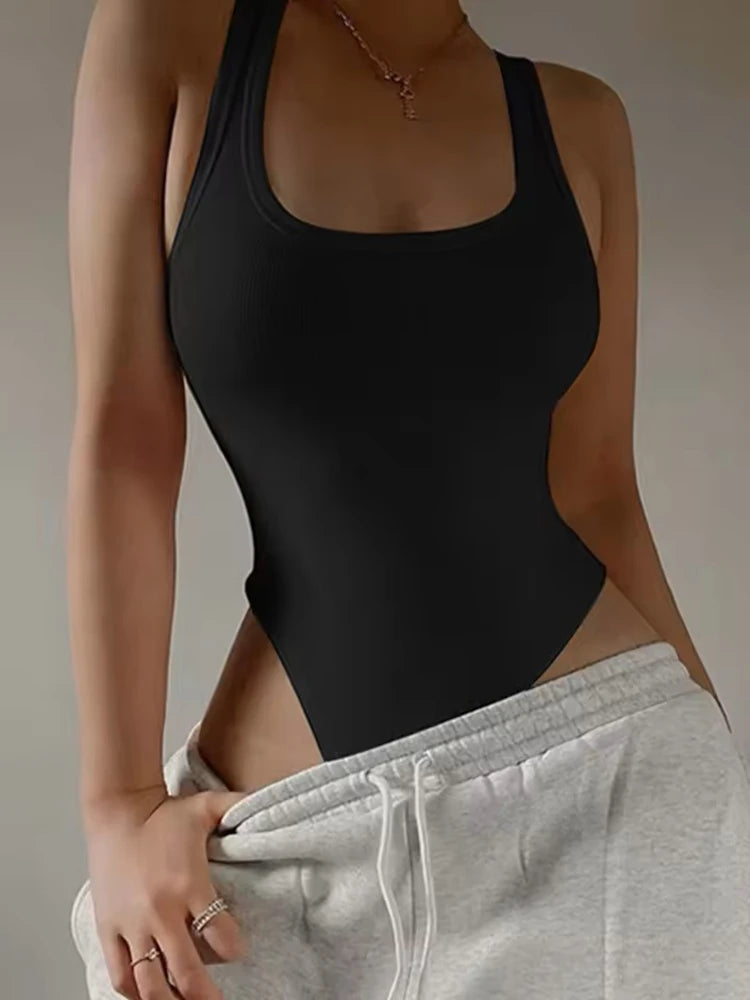 Sleeveless Knit Bodysuit Hot Summer Sexy Bodycon Off Shoulder Halter Tops Casual Street Bodice For Women ClubWear